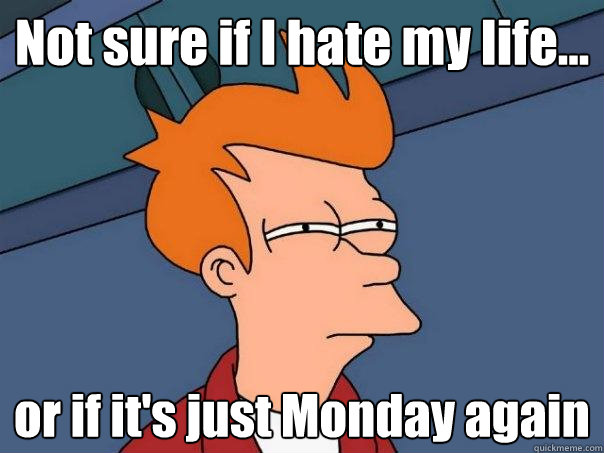 Not sure if I hate my life... or if it's just Monday again  Futurama Fry