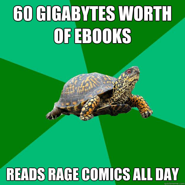 60 gigabytes worth of eBooks Reads rage comics all day  