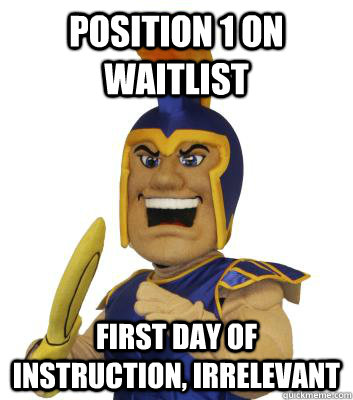 position 1 on waitlist first day of instruction, irrelevant - position 1 on waitlist first day of instruction, irrelevant  SJSU Sammy the Spartan