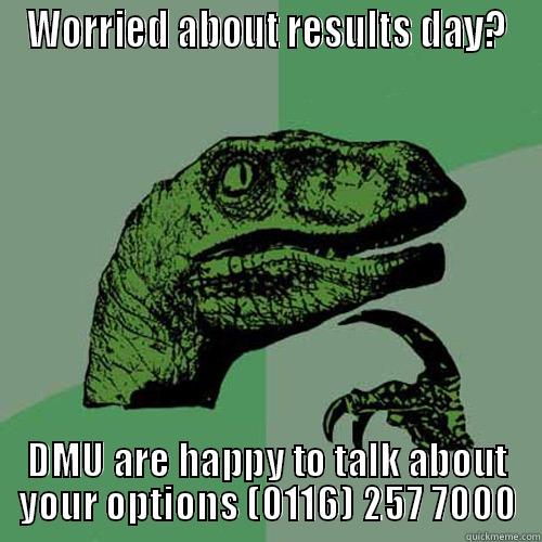 WORRIED ABOUT RESULTS DAY? DMU ARE HAPPY TO TALK ABOUT YOUR OPTIONS (0116) 257 7000 Philosoraptor