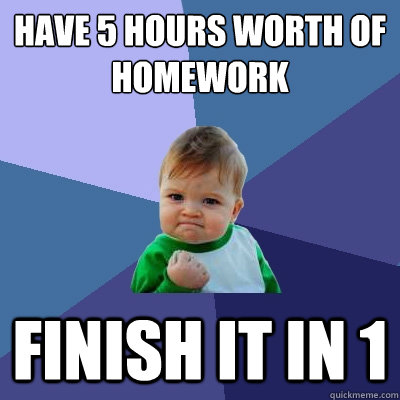 Have 5 Hours Worth of Homework Finish it in 1  Success Kid