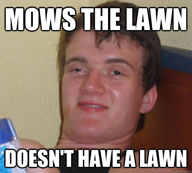 Mows the lawn Doesn't have a lawn  10 Guy