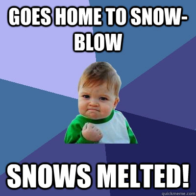 Goes home to snow-blow Snows melted!  Success Kid