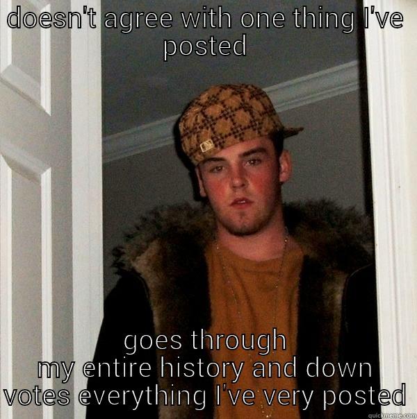 DOESN'T AGREE WITH ONE THING I'VE POSTED GOES THROUGH MY ENTIRE HISTORY AND DOWN VOTES EVERYTHING I'VE VERY POSTED Scumbag Steve