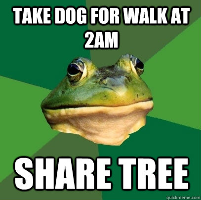 take dog for walk at 2am share tree - take dog for walk at 2am share tree  Foul Bachelor Frog