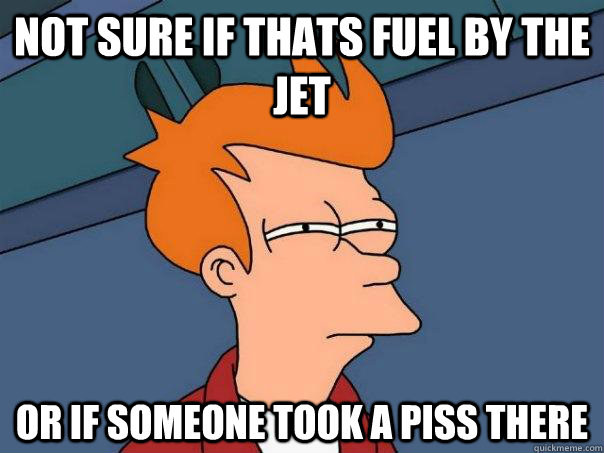 Not sure if thats fuel by the jet or if someone took a piss there - Not sure if thats fuel by the jet or if someone took a piss there  Futurama Fry