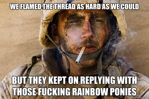we flamed the thread as hard as we could but they kept on replying with those fucking rainbow ponies  