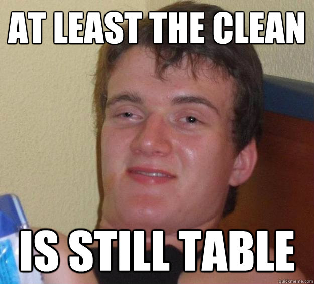 At least the clean is still table  10 Guy