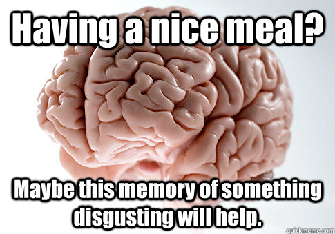 Having a nice meal? Maybe this memory of something disgusting will help.   Scumbag Brain