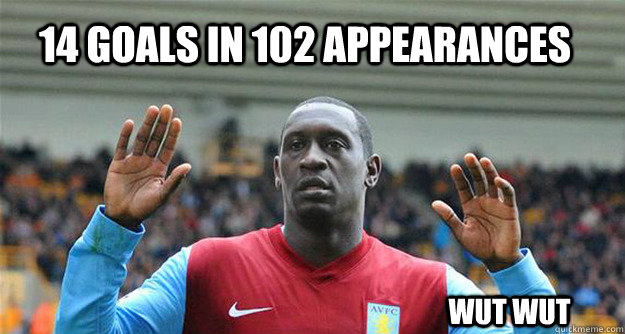 14 goals in 102 appearances wut wut  