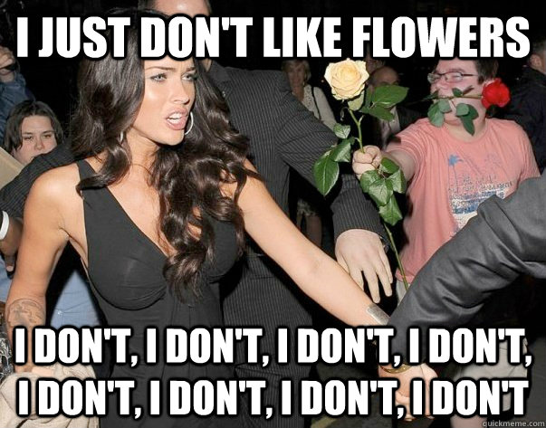 I Just don't like flowers I don't, I don't, I don't, I don't, I don't, I don't, I don't, I don't  - I Just don't like flowers I don't, I don't, I don't, I don't, I don't, I don't, I don't, I don't   Out of his legue guy