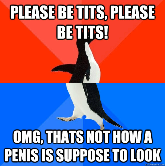 Please be tits, please be tits! OMG, thats not how a penis is suppose to look  Socially Awesome Awkward Penguin