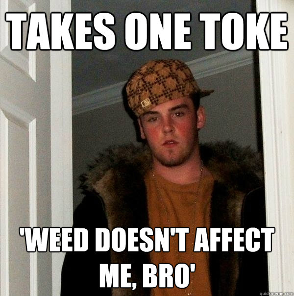 takes one toke 'Weed doesn't affect me, bro' - takes one toke 'Weed doesn't affect me, bro'  Scumbag Steve