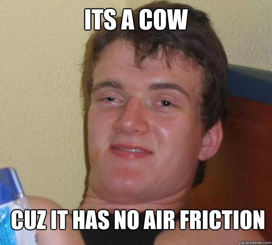 its a cow cuz it has no air friction  Really High Guy