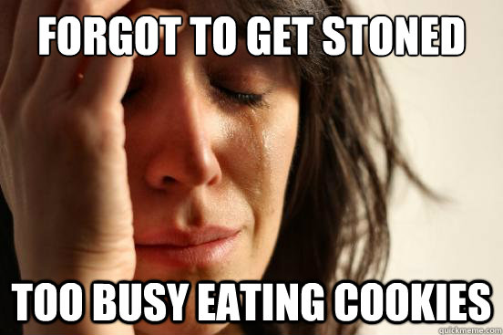 Forgot to get stoned Too busy eating cookies  First World Problems