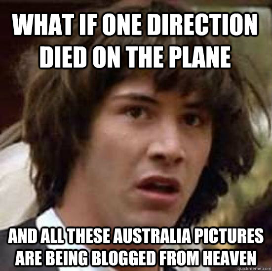 What if One Direction died on the plane and all these Australia pictures are being blogged from Heaven  conspiracy keanu