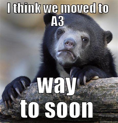 A3 meme - I THINK WE MOVED TO A3 WAY TO SOON Confession Bear