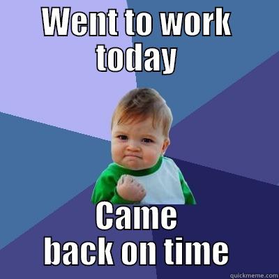 Job Woes - WENT TO WORK TODAY CAME BACK ON TIME Success Kid