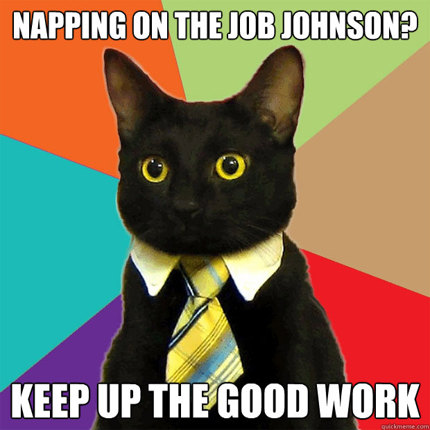 Napping on the job Johnson? Keep up the good work  Business Cat