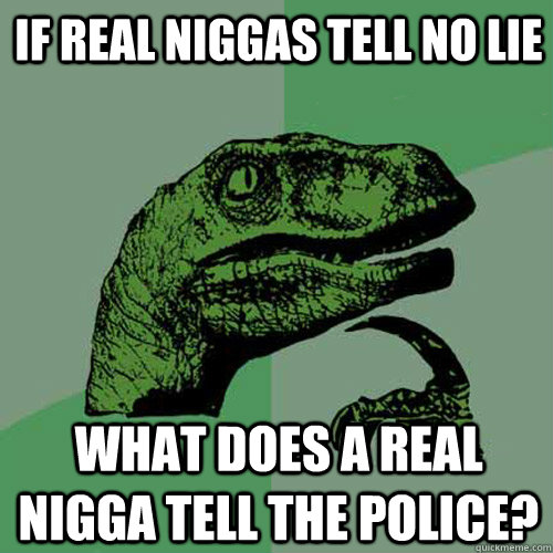 If real niggas tell no lie what does a real nigga tell the police? - If real niggas tell no lie what does a real nigga tell the police?  Philosoraptor