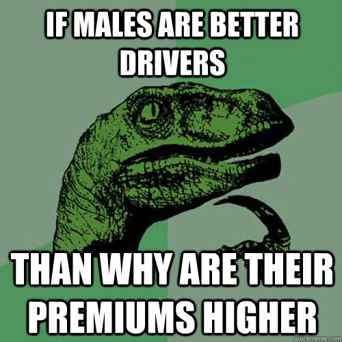 If males are better drivers  than why are their premiums higher - If males are better drivers  than why are their premiums higher  Philosoraptor