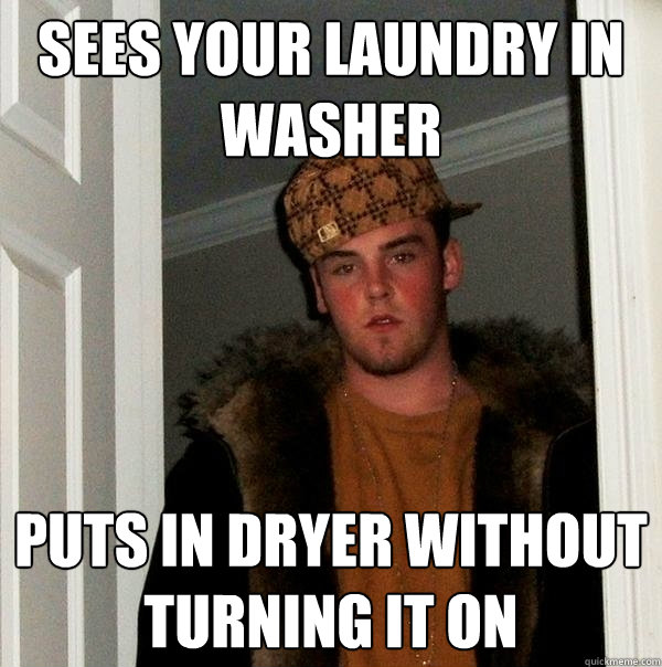 Sees your laundry in washer puts in dryer without turning it on   Scumbag Steve