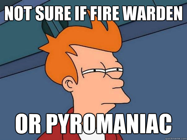 Not sure if fire warden or pyromaniac  Futurama Fry