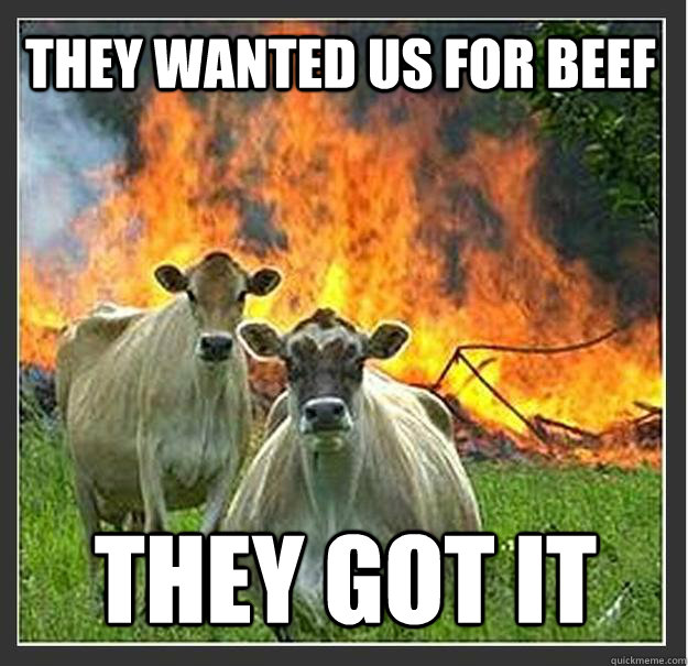 They wanted us for beef they got it  Evil cows