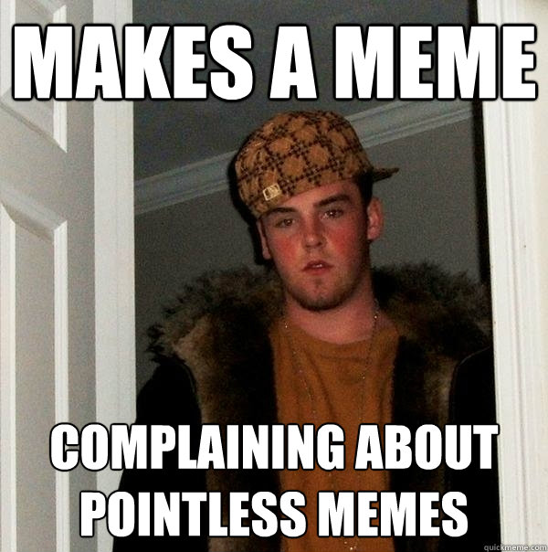 Makes a meme complaining about pointless memes - Makes a meme complaining about pointless memes  Scumbag Steve