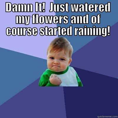 DAMN IT!  JUST WATERED MY FLOWERS AND OF COURSE STARTED RAINING!  Success Kid