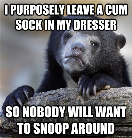 I purposely leave a cum sock in my dresser So nobody will want to snoop around  Confession Bear