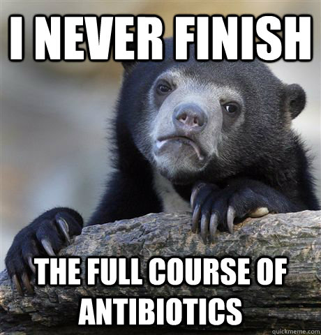 I never finish the full course of antibiotics  Confession Bear