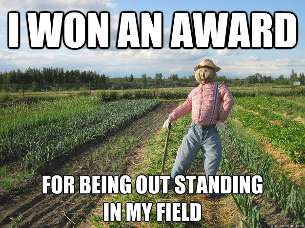 I won an award For being out standing
in my field  Scarecrow