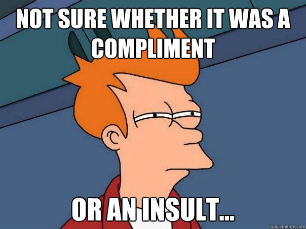 Not sure whether it was a compliment  Or an insult... - Not sure whether it was a compliment  Or an insult...  Futurama Fry