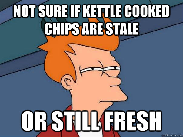 Not sure if kettle cooked chips are stale or still fresh  Futurama Fry