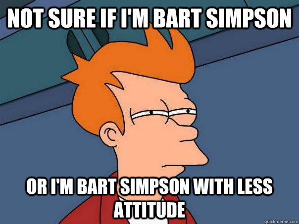 not sure if I'm Bart Simpson or I'm bart simpson with less attitude  Futurama Fry