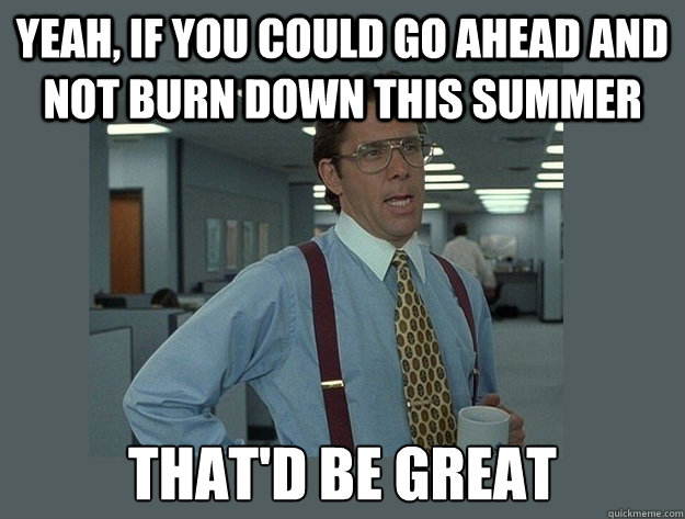 Yeah, if you could go ahead and not burn down this summer That'd be great  Office Space Lumbergh