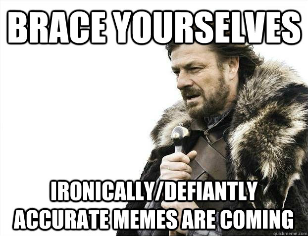 Brace yourselves ironically/defiantly accurate memes are coming - Brace yourselves ironically/defiantly accurate memes are coming  Misc