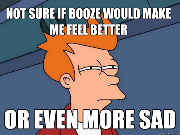 Not sure if booze would make me feel better Or even more sad  Futurama Fry