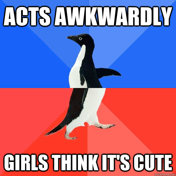 Acts awkwardly Girls think it's cute  Socially Awkward Awesome Penguin