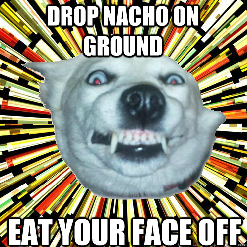 DROP NACHO ON GROUND EAT YOUR FACE OFF   