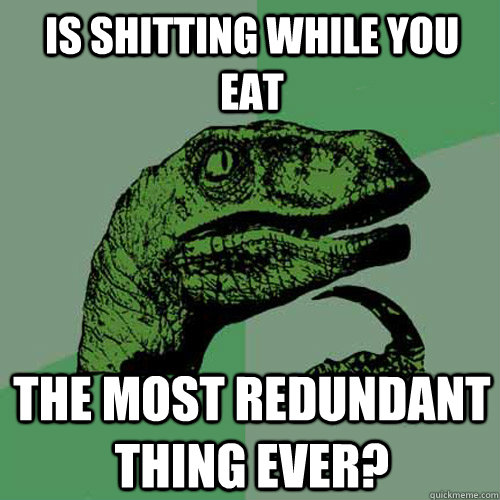 Is shitting while you eat the most redundant thing ever?  Philosoraptor