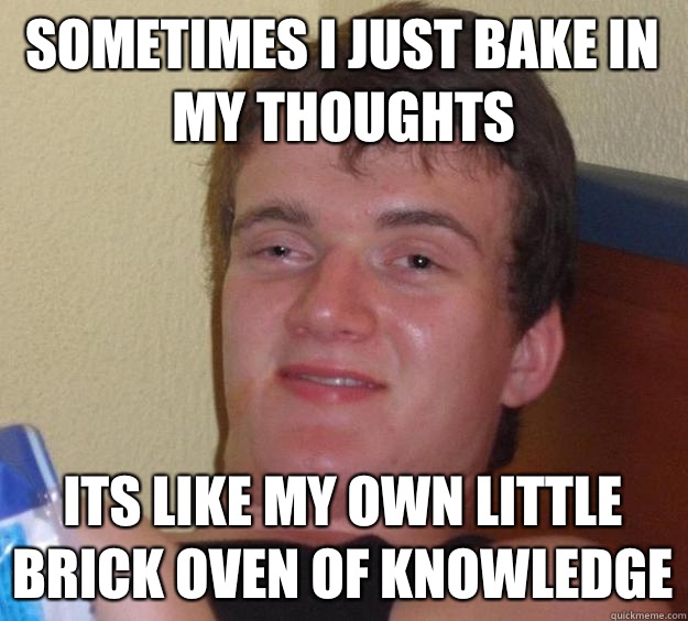 Sometimes i just bake in my thoughts Its like my own little brick oven of knowledge - Sometimes i just bake in my thoughts Its like my own little brick oven of knowledge  10 Guy