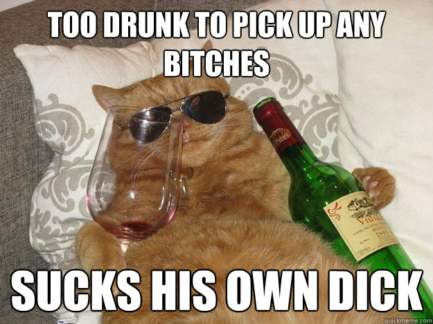 Too drunk to pick up any bitches sucks his own dick  Party Cat