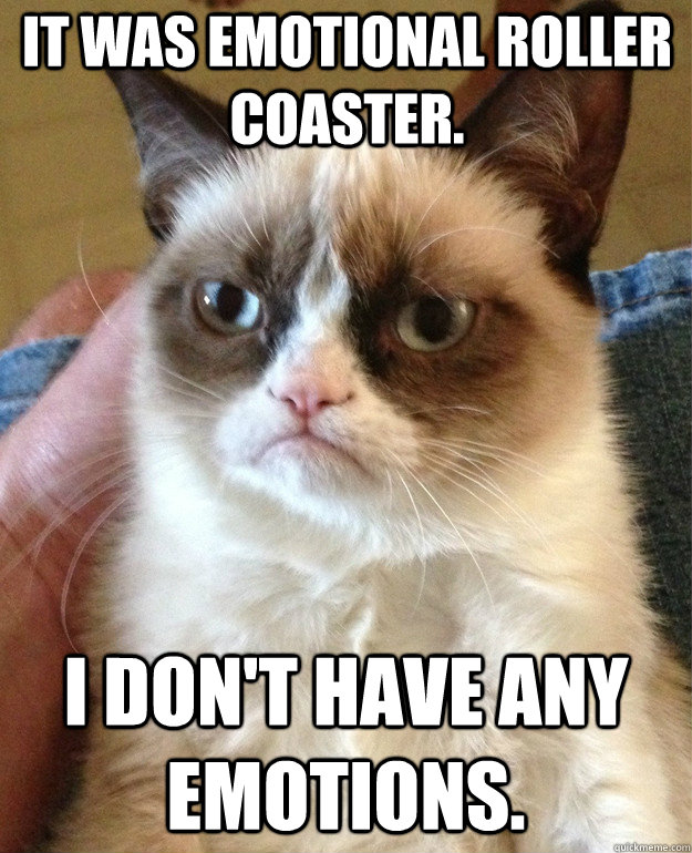 It was emotional roller coaster. I don't have any emotions.  Grumpy Cat