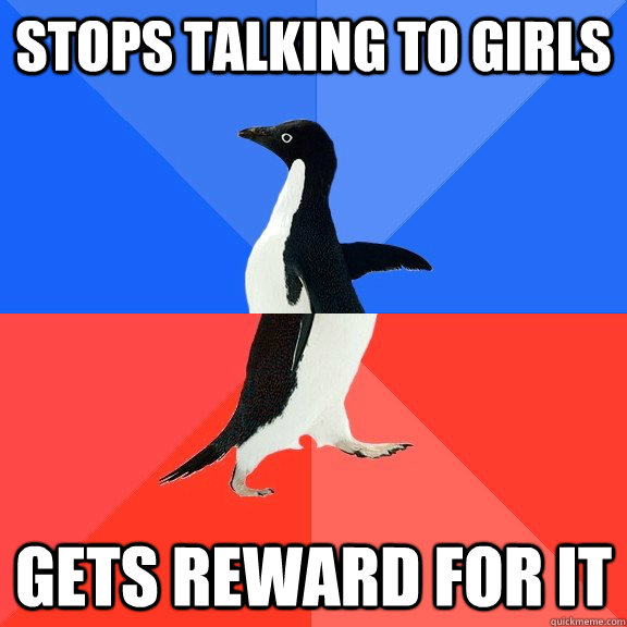 Stops talking to girls Gets reward for it  Socially Awkward Awesome Penguin