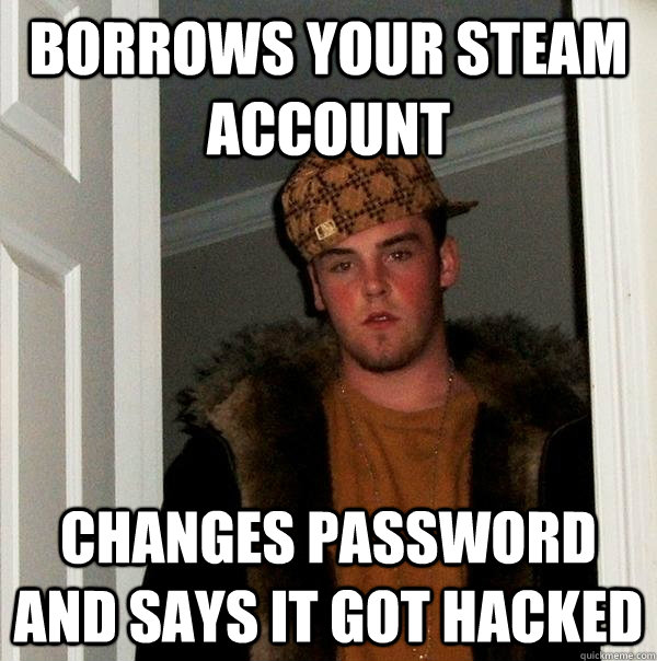 Borrows your steam account changes password and says it got hacked  Scumbag Steve