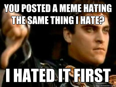 you posted a meme hating the same thing i hate? i hated it first  Downvoting Roman