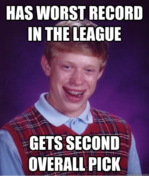 has worst record in the league Gets second overall pick  Bad Luck Brian