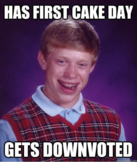 Has first cake day gets downvoted   Bad Luck Brian